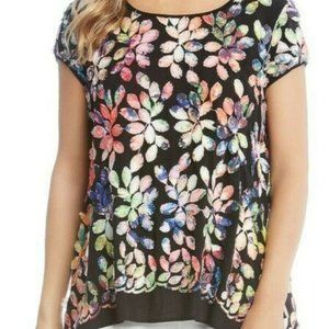 Karen Kane Black-Multi Leaf Top NWT S